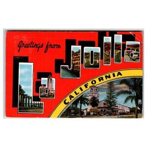 Greetings from La Jolla California Vintage Linen Postcard 1930 Posted